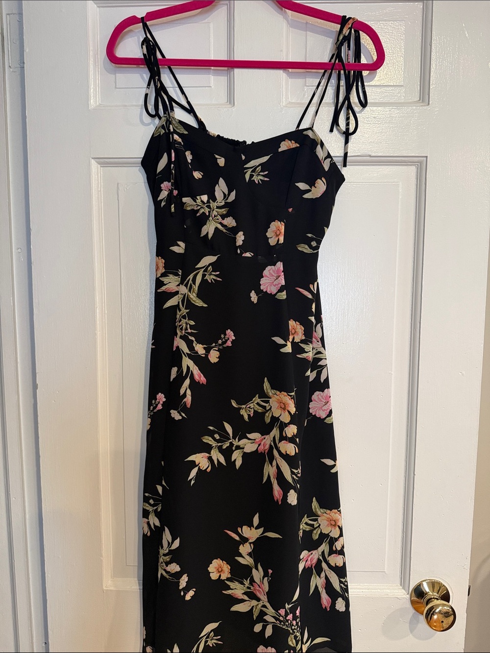 Forever 21 Black Midi Dress with Pink and Cream Floral Print